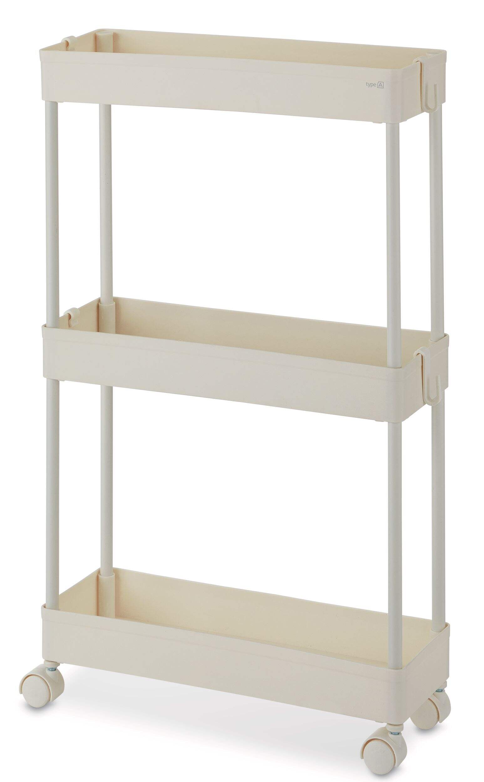 type A 3-Tier Slim Storage Cart, Lockable Wheels Front_Three_Fourths_Angled_Left
