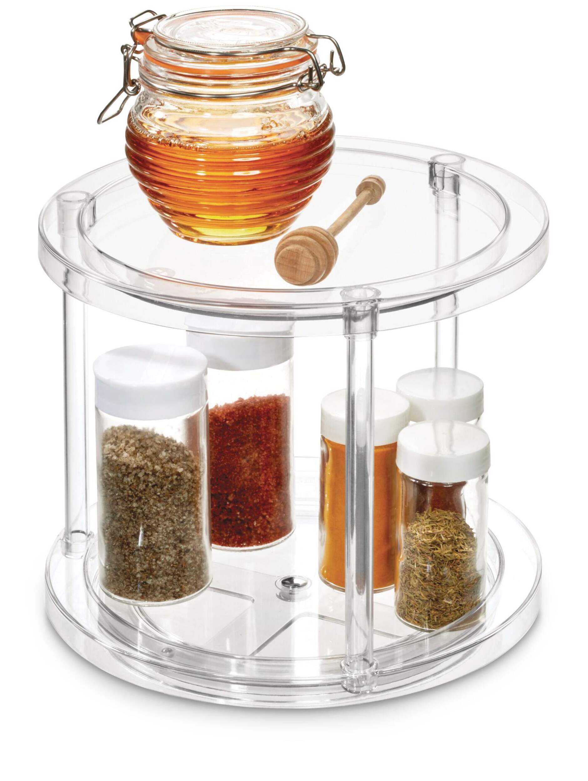 The Home Edit by iDESIGN Clear 2-Tier Rotating Turntable Organizer Front_Elevated