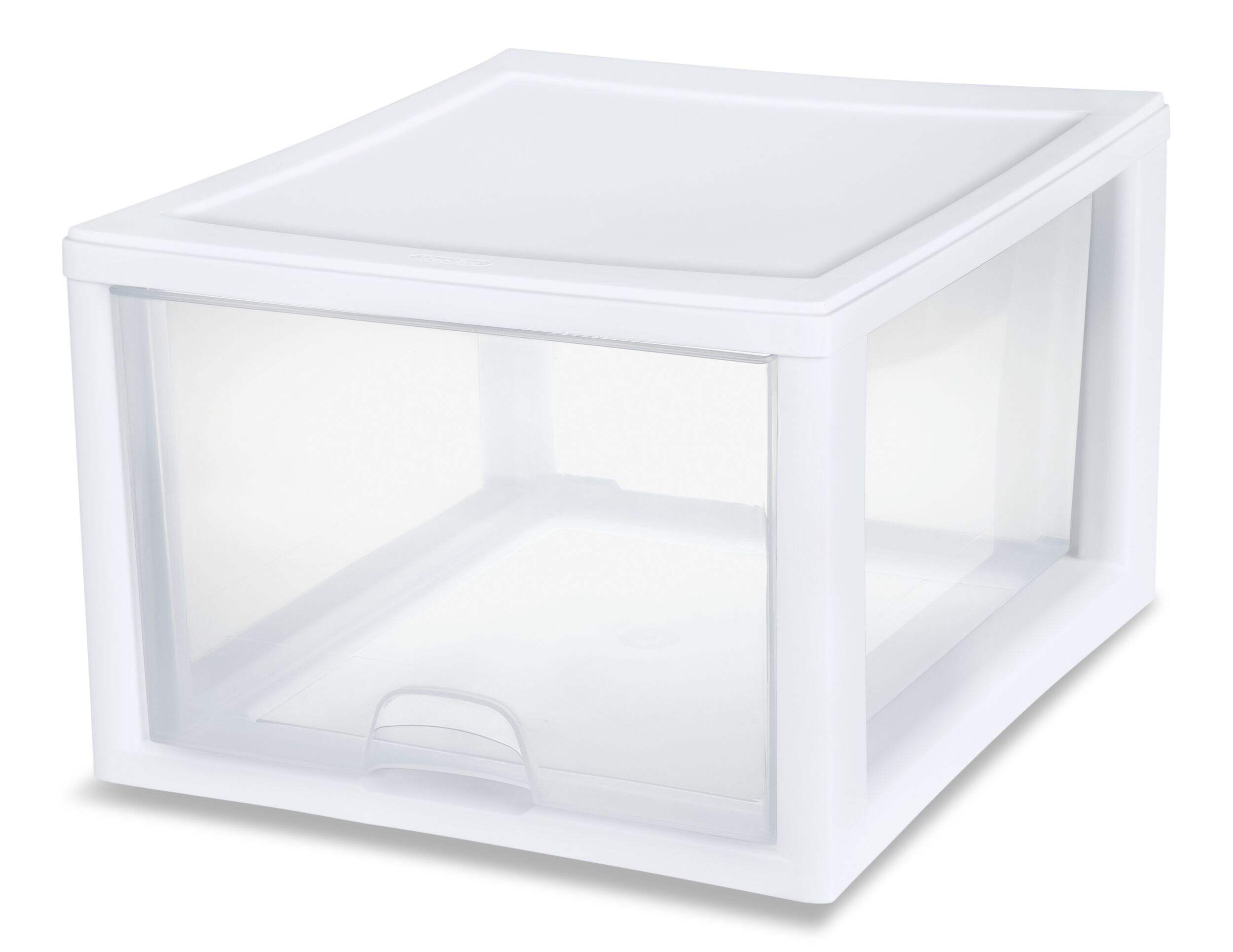 Sterilite Transparent Stackable Large Storage Drawer, 26-L Front_Three_Fourths_Angled_Left