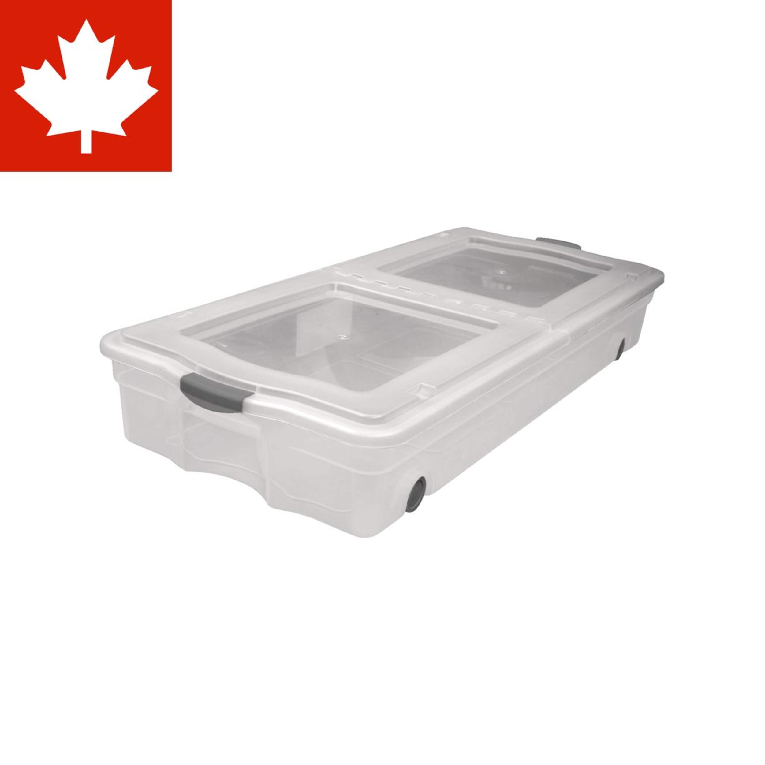 Bac de rangement empilable sous le lit Type A Clarity sur roulettes et avec couvercle, transparent, 64 L Front_Three_Fourths_Angled_Left