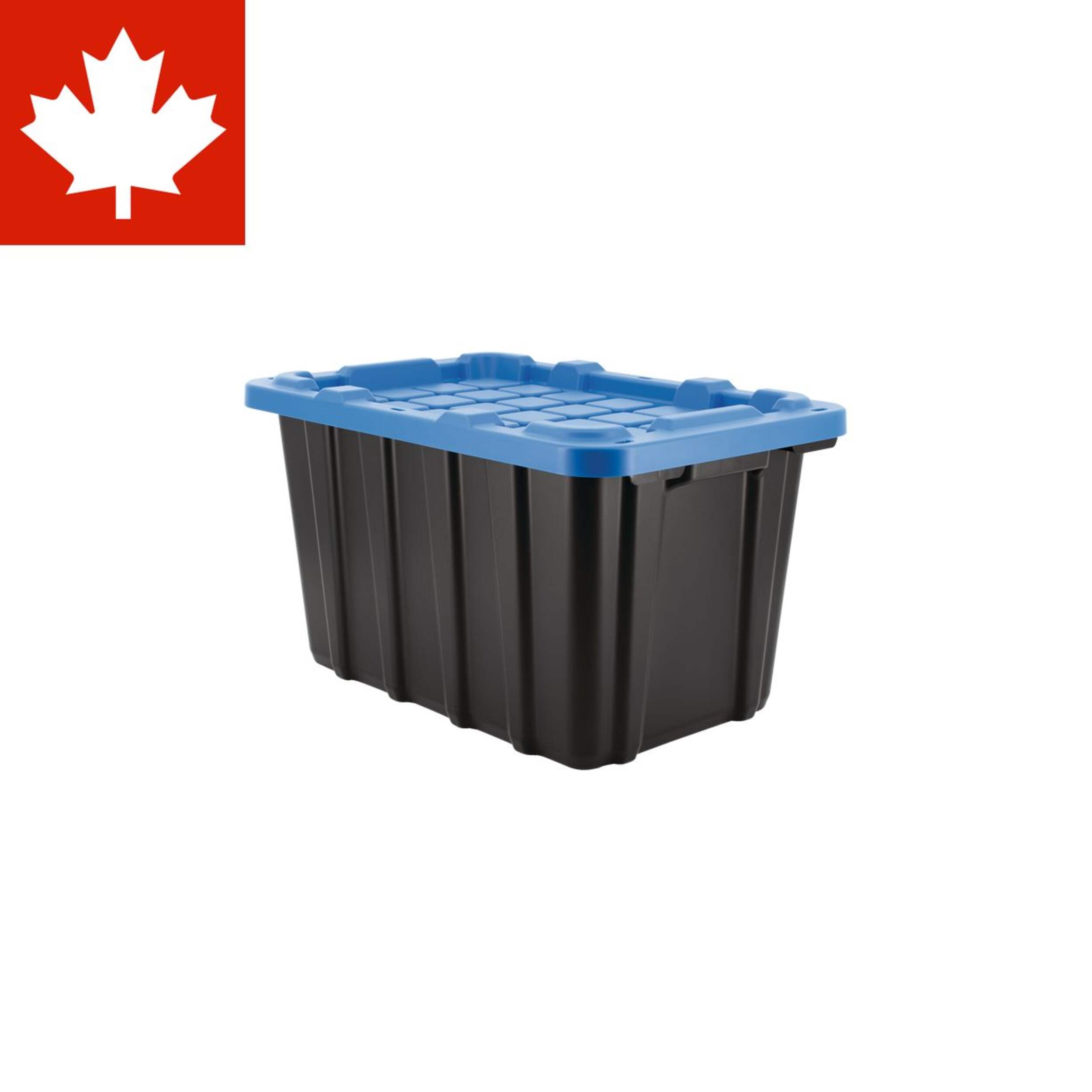 Mastercraft Heavy Duty Stackable Storage Box with Lid, 45-L, Black/Blue Front_Three_Fourths_Angled_Left