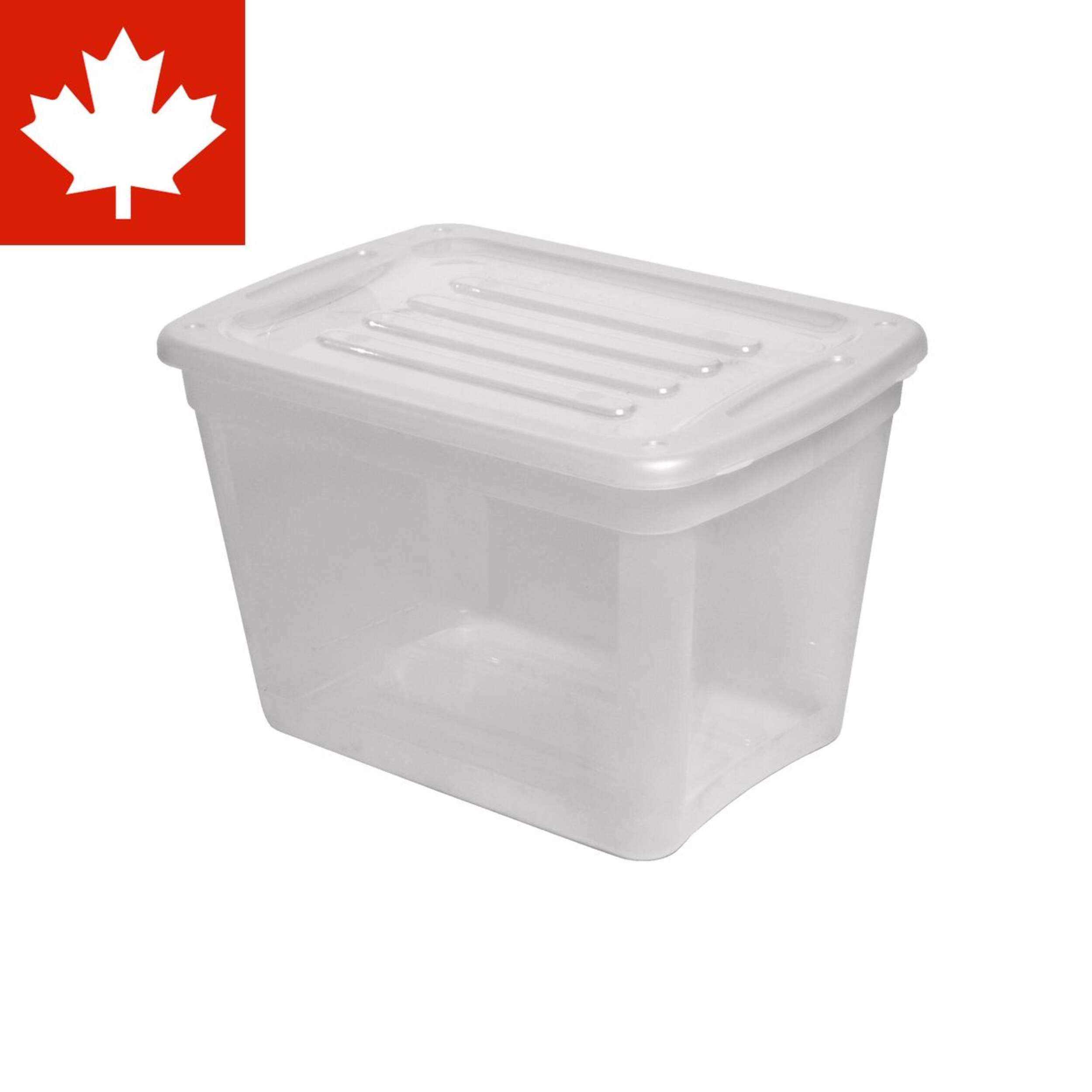 Bac de rangement empilable Type A avec couvercle, transparent, 39 L Front_Angled_Left