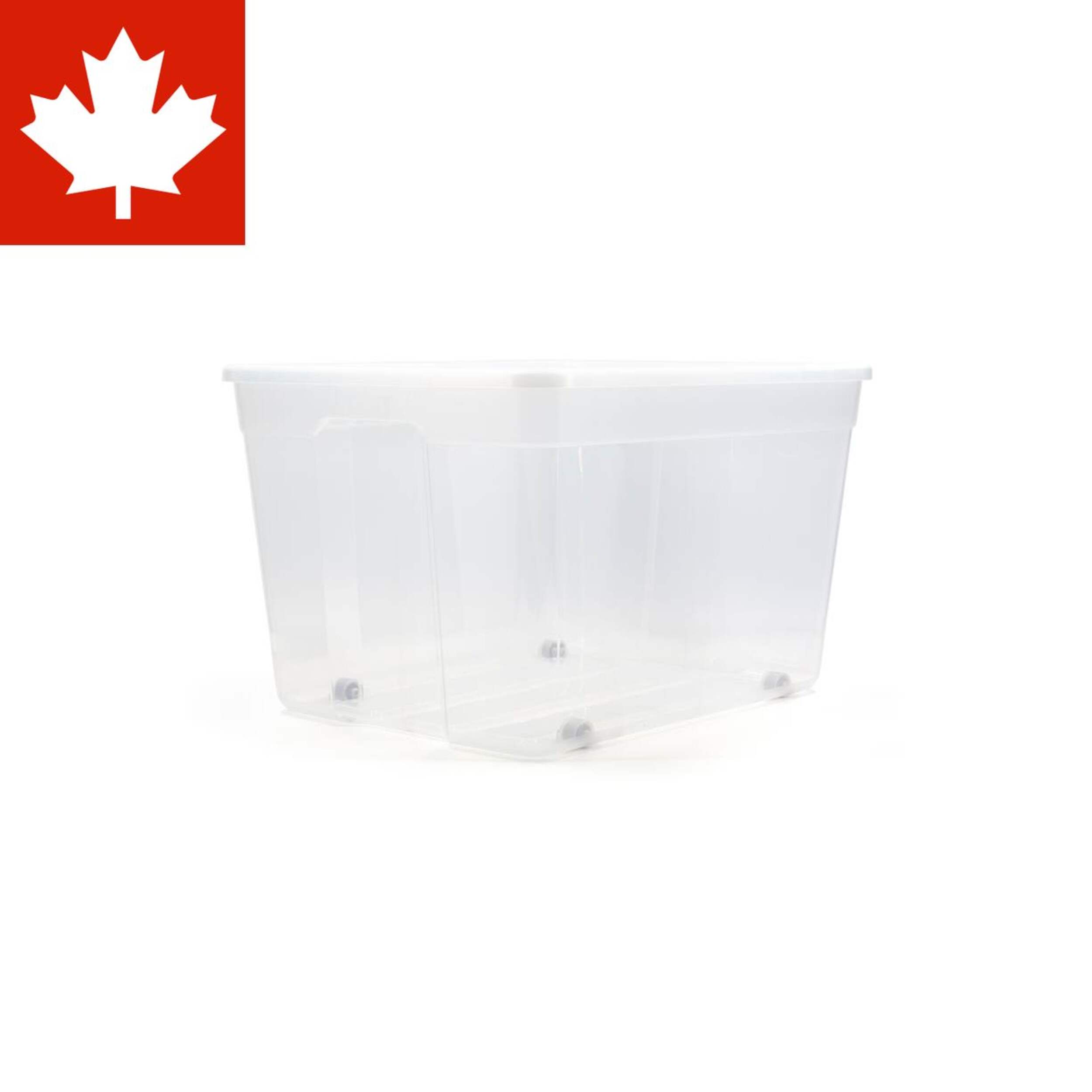 type A Clear Storage Tote with Wheels, 80-L Front_Three_Fourths_Angled_Left