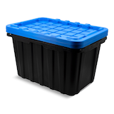 Mastercraft Heavy Duty Plastic Storage Box Container, 102-L, Black, 2-pk Front_Three_Fourths_Angled_Left