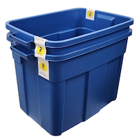 Bac de rangement robuste Rubbermaid Roughneck avec couvercle, 68 L, bleu, ens. 2 Front_Three_Fourths_Angled_Left