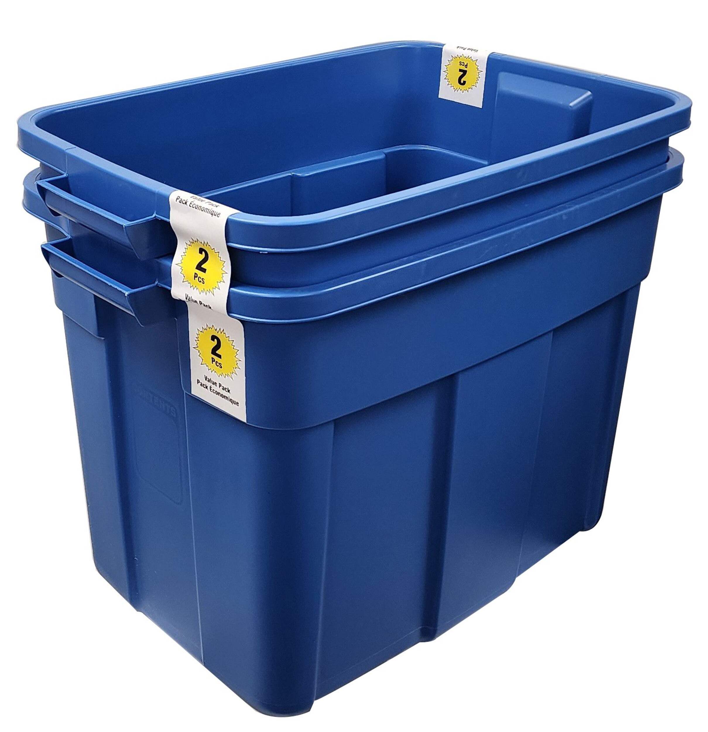 Bac de rangement robuste Rubbermaid Roughneck avec couvercle, 68 L, bleu, ens. 2 Front_Three_Fourths_Angled_Left