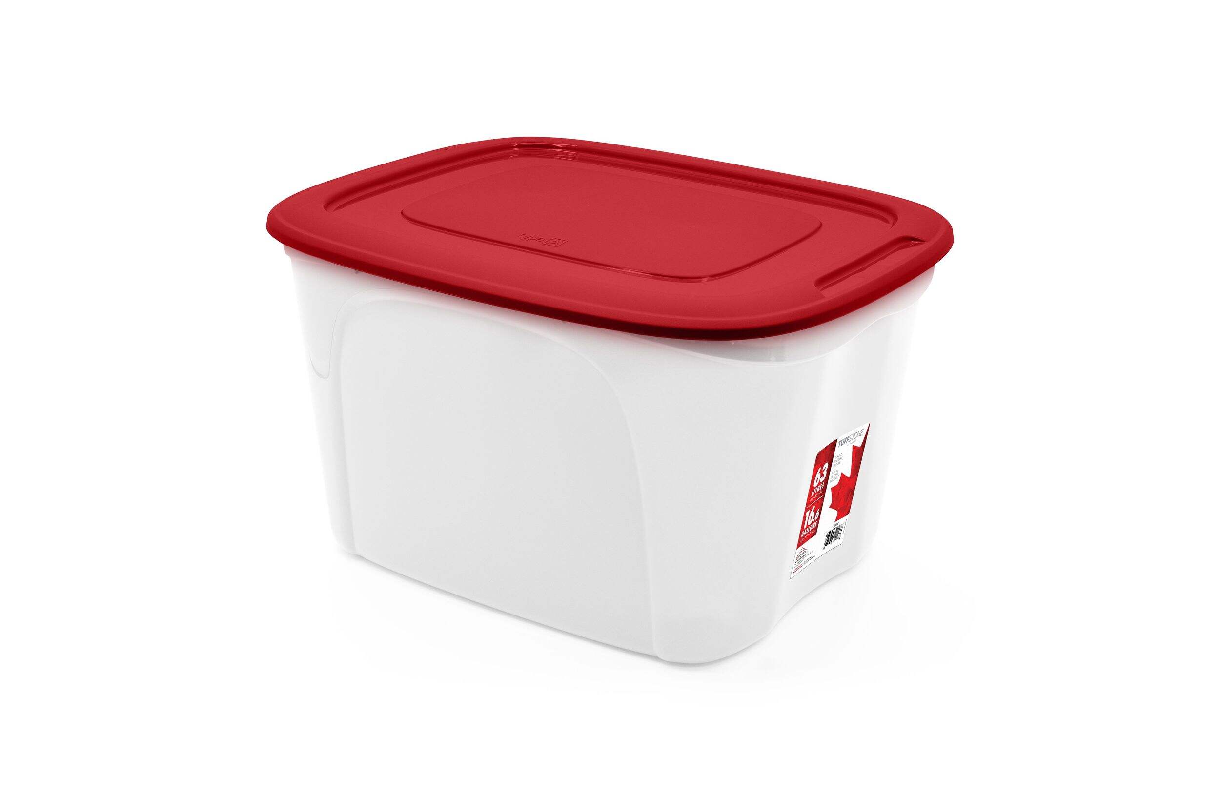 Boîte de rangement empilable avec couvercle, 63 L, rouge/blanc Front_Three_Fourths_Angled_Left