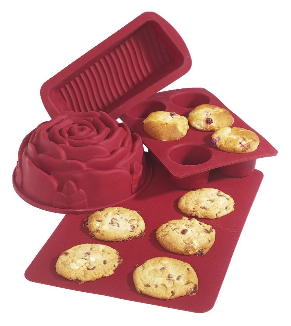 Moule à muffins antiadhésif en silicone MASTER Chef, rouge, 12