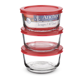 Anchor Hocking Round Glass Storage Container Set with Lids, 3 Count Front_Elevated