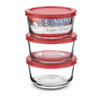 Anchor Hocking Round Glass Storage Container Set with Lids, 3 Count Front_Elevated
