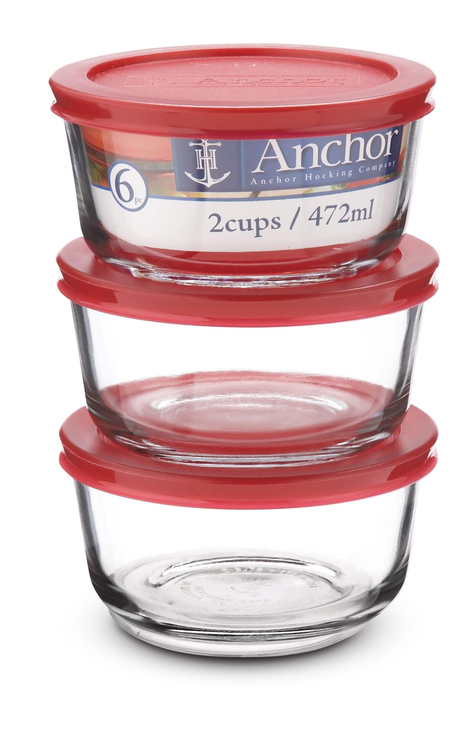 Anchor Hocking Round Glass Storage Container Set with Lids, 3 Count Front_Elevated