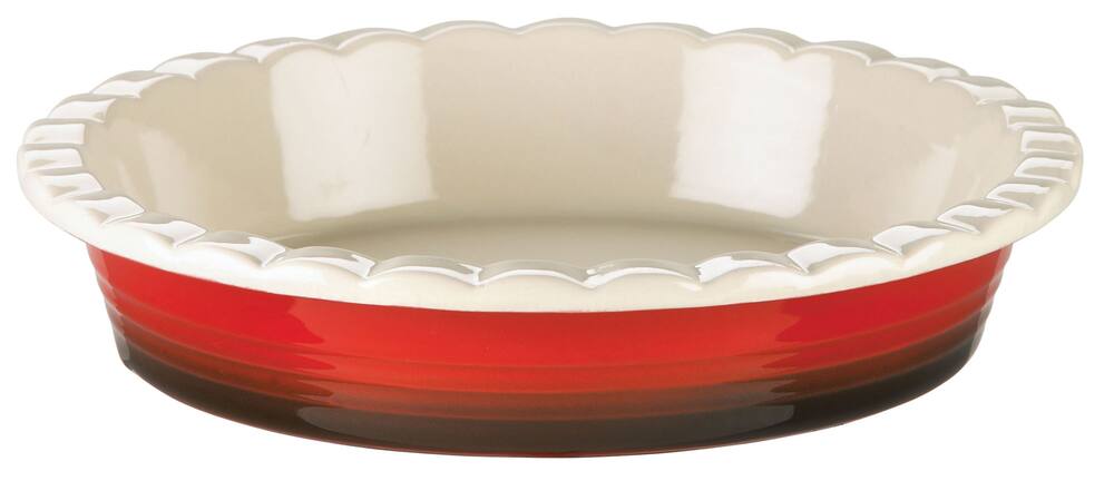 red ceramic pie plate