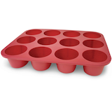 MASTER Chef Silicone Non-Stick Muffin Pan, Red, 12-Cup Front_Angled_Left