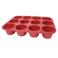 MASTER Chef Silicone Non-Stick Muffin Pan, Red, 12-Cup Front_Angled_Left