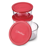 Anchor Hocking Glass Round Storage Container Set with Lids, 3 Count