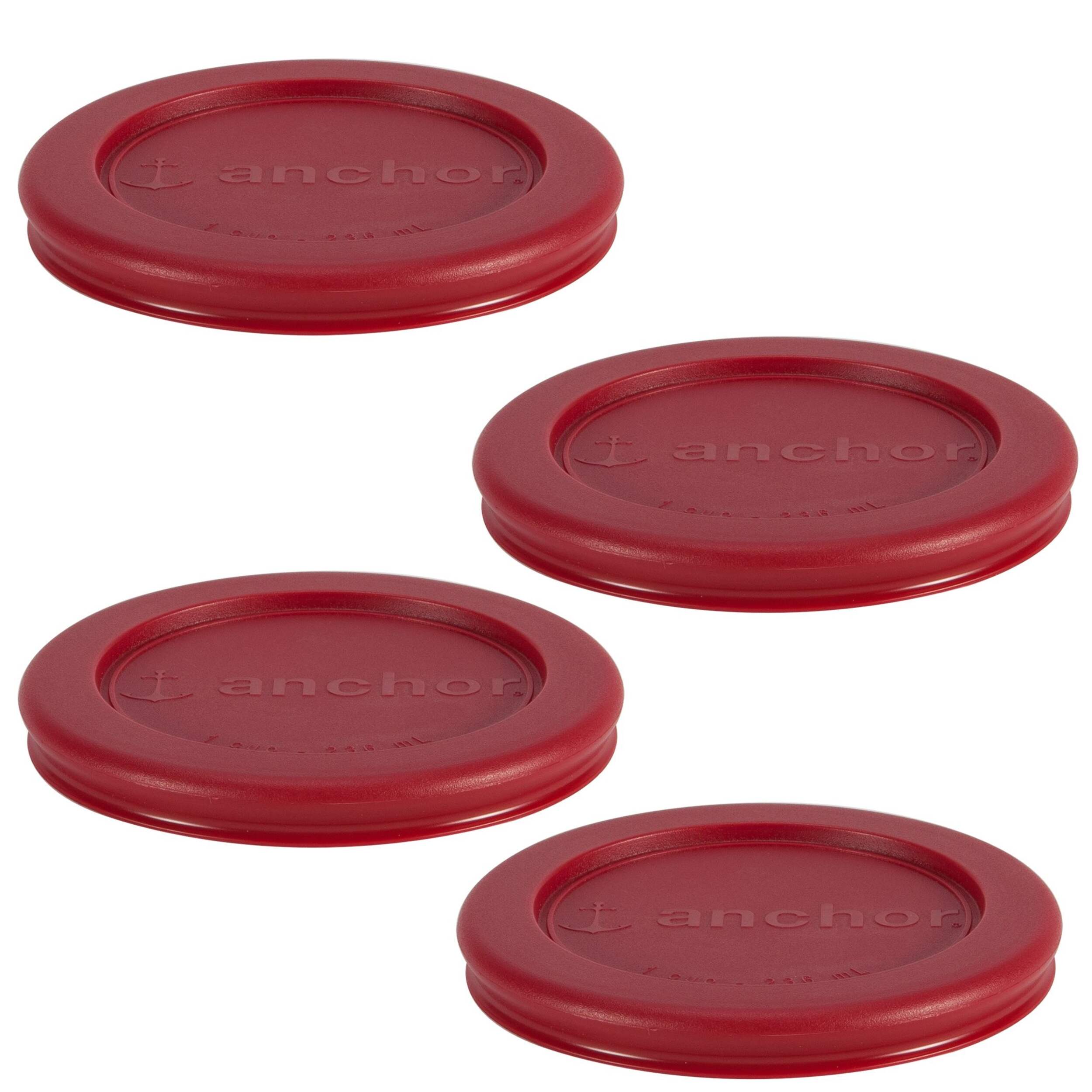 Anchor Hocking Plastic Lid Set, Red, 4-pc x 1-Cup Front_Elevated