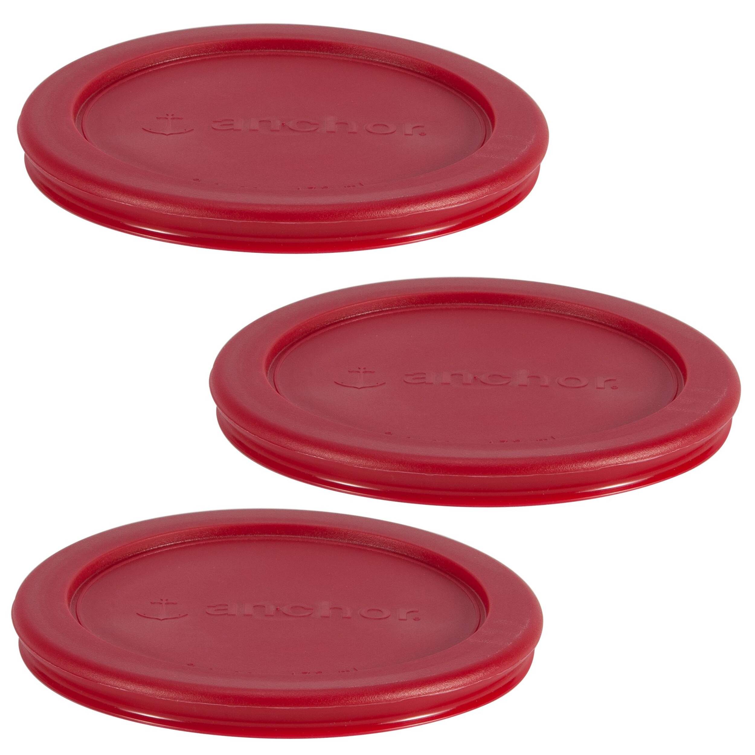 Anchor Hocking Plastic Lid Set, Red, 3-pc x 2-Cup Front_Elevated