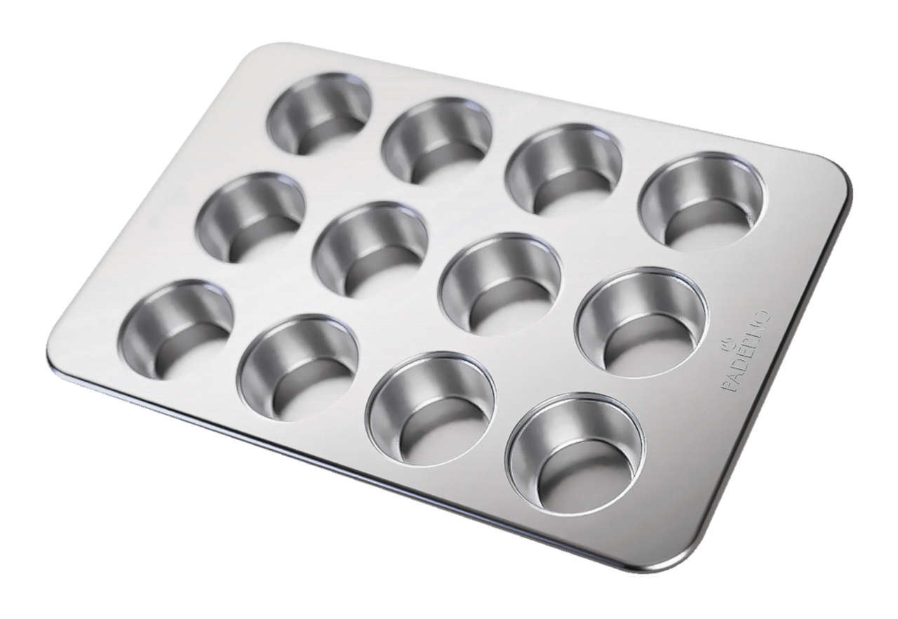 PADERNO Professional Uncoated Aluminum Muffin Tin, 12-Cup