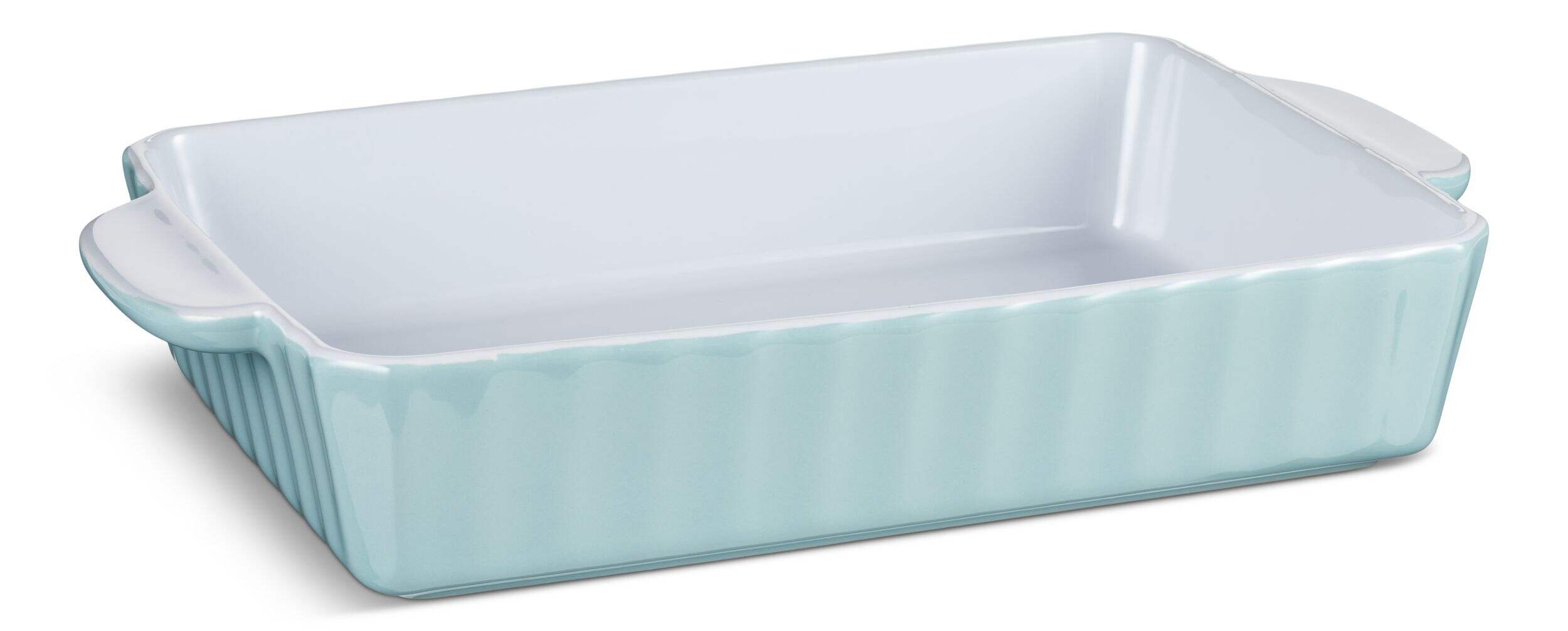 Vida by PADERNO Large Rectangular Ceramic Baking Dish, Blue Front_Three_Fourths_Angled_Right