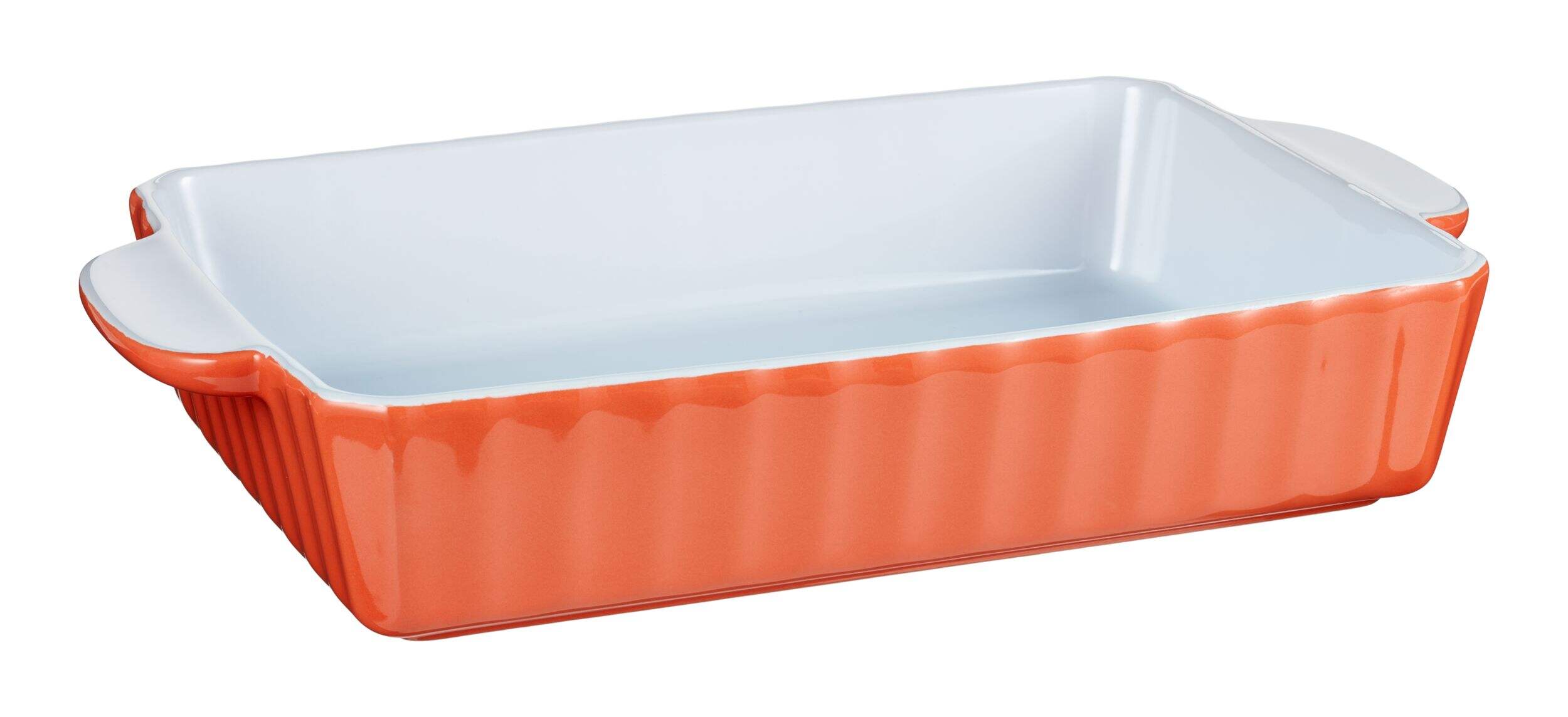 Vida by PADERNO Large Rectangular Ceramic Baking Dish, Orange Front_Three_Fourths_Angled_Right