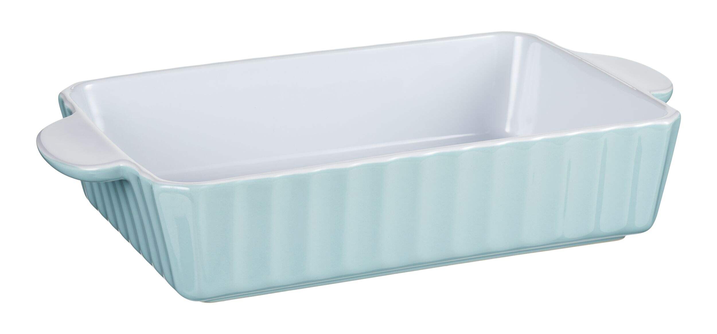 Vida by PADERNO Medium Rectangular Ceramic Baking Dish, Blue Front_Three_Fourths_Angled_Right