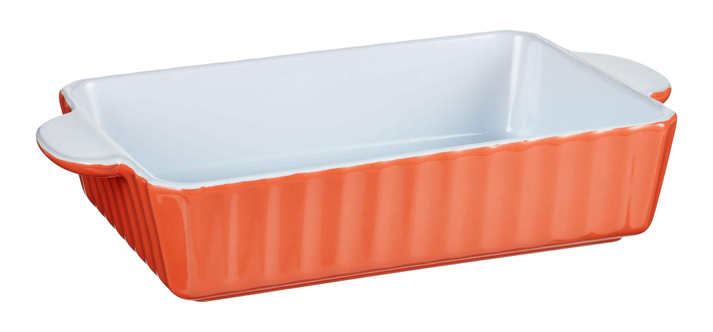 Vida by PADERNO Medium Rectangular Ceramic Baking Dish, 2.6 L, Orange Front_Three_Fourths_Angled_Right