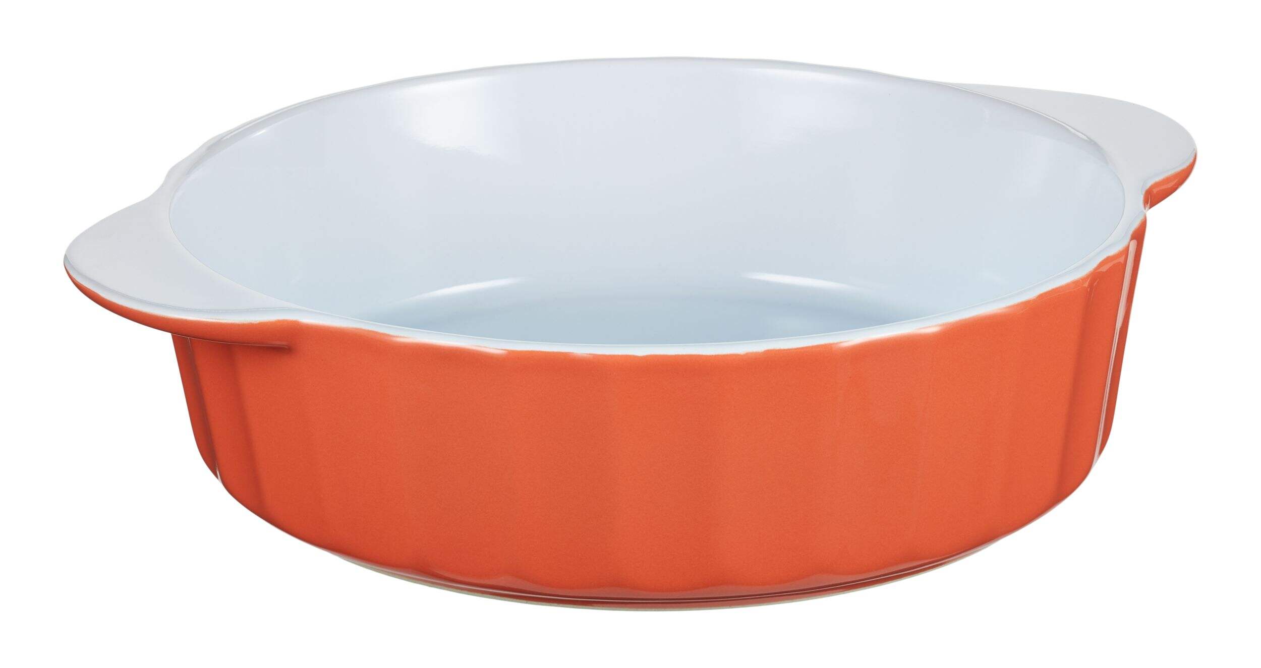Vida by PADERNO Round Ceramic Baking Dish, 2.1 L, Orange Front_Three_Fourths_Angled_Right