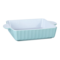 Vida by PADERNO Vida Square Ceramic Baking Dish, White/Blue, 9-in Front_Angled_Right