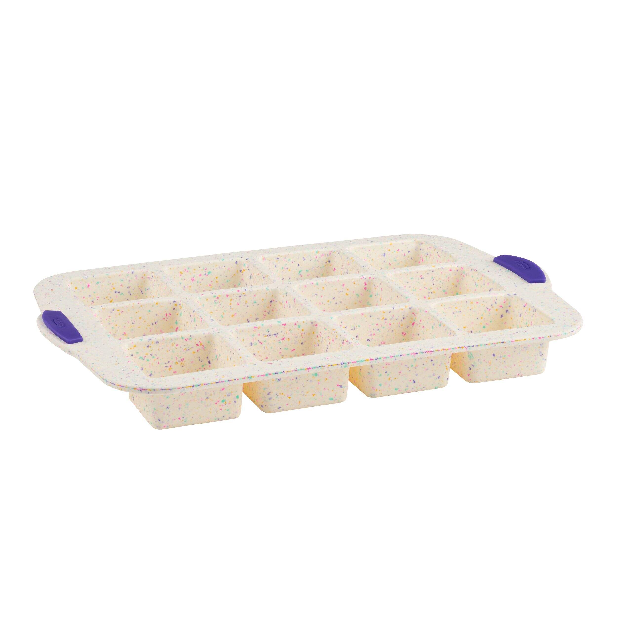 Moule à brownies en silicone résistant à la chaleur de Trudeau, granite, 12 tasses Front_Angled_Right