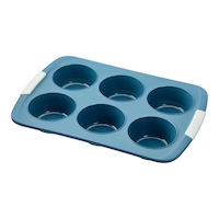 Vida by PADERNO Jumbo Silicone Muffin Pan, Cool Grey, 6-Cup Front_Angled_Left
