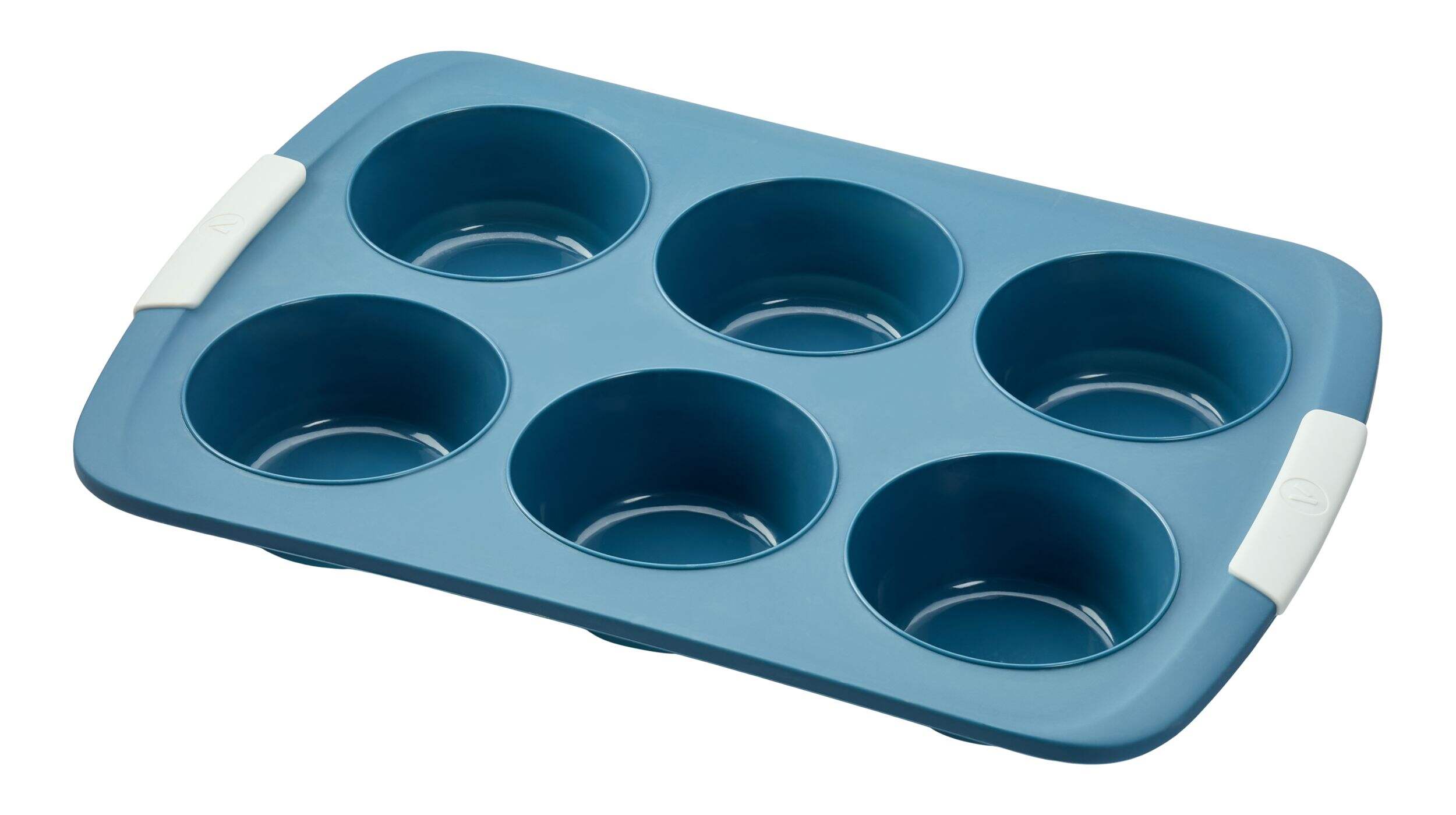 Vida by PADERNO Jumbo Cool Grey Silicone Muffin Pan, 6-Cup Front_Angled_Left