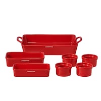 Lagostina Ceramic Stackable Bakeware Set with Handles, Red, 7-pc Front_Elevated