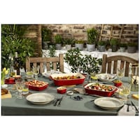 Staub Nestable Non-Stick Ceramic Rectangular Baking Dish Set, Cherry, 3-pc Front_Elevated