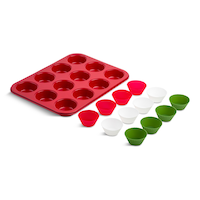 Core Home Muffin Pan Set with Silicone Cups, Red, 13-pc