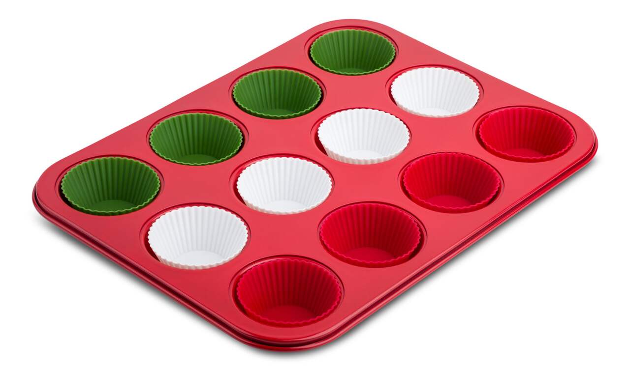 Core Home Muffin Pan Set with Silicone Cups, Red, 13-pc