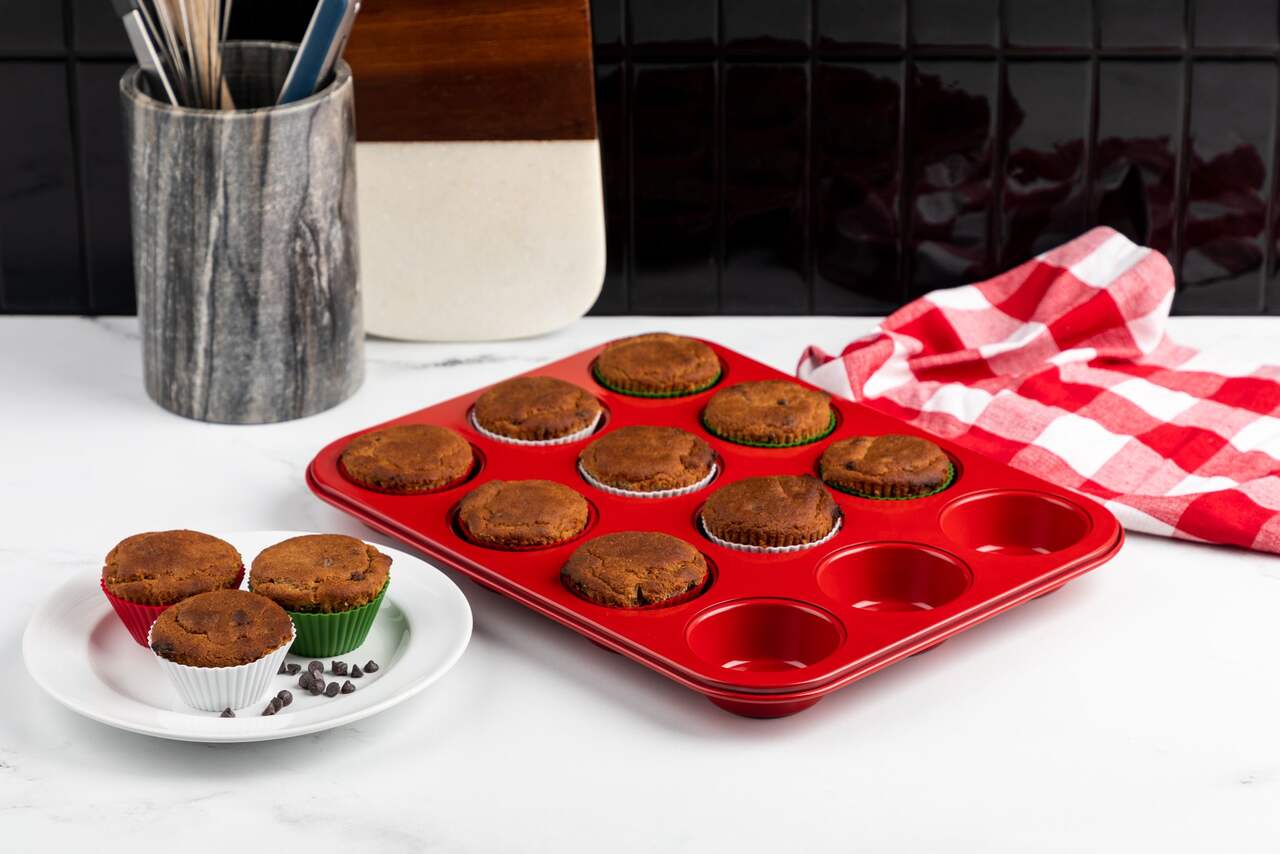 Moule à muffins antiadhésif en silicone MASTER Chef, rouge, 12