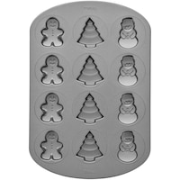 Wilton 12-Cavity Cookie Shapes Pan, Gingerbread Man, Tree, & Snowman Overhead_Flat