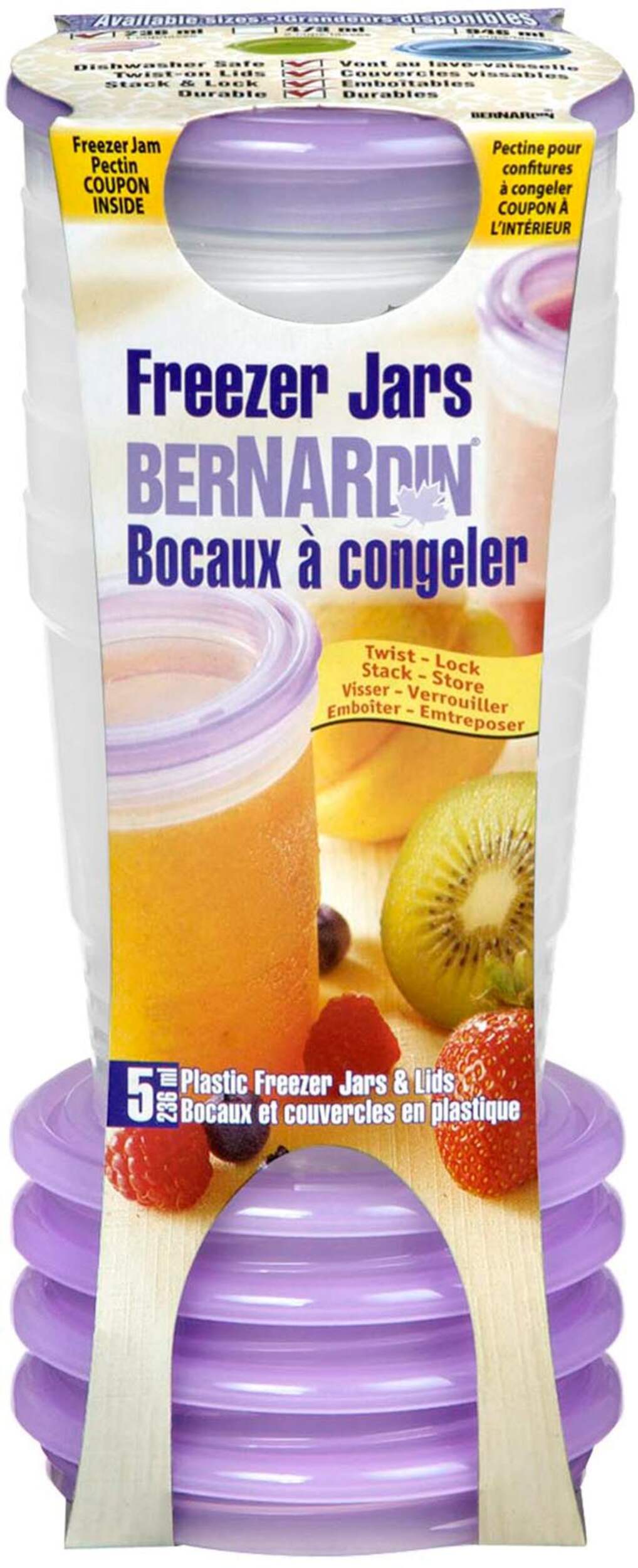Bernardin Plastic Freezer Jam Jars, 236-mL Front_Elevated
