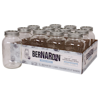 Bocaux Mason en verre à ouverture standard Bernardin avec couvercles à pression et bagues, 1 L, paq. 12 Composite_or_Mixed