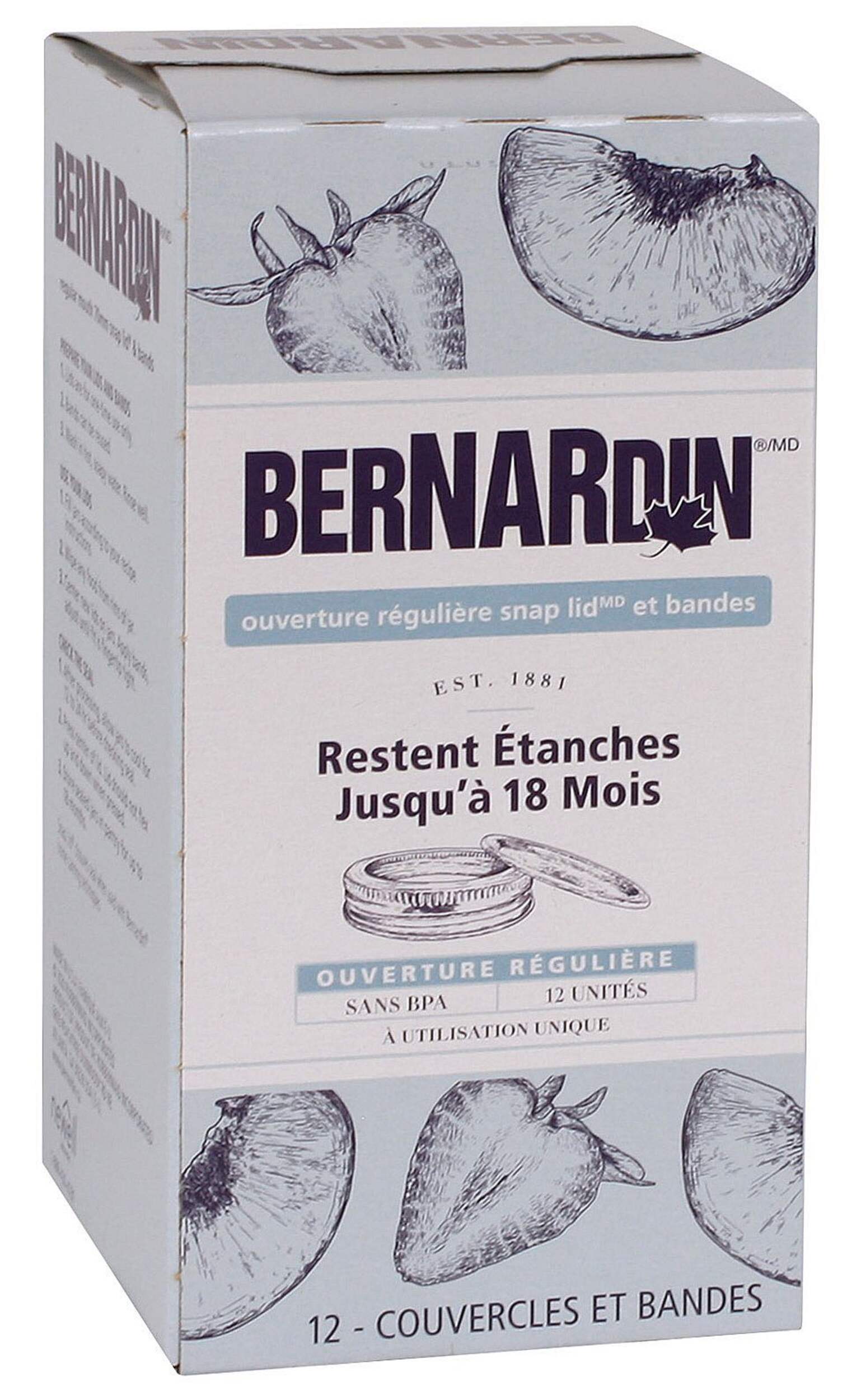Couvercles à pression et bagues de rechange pour bocaux Mason à ouverture standard Bernardin, paq. 12 Front_Angled_Right