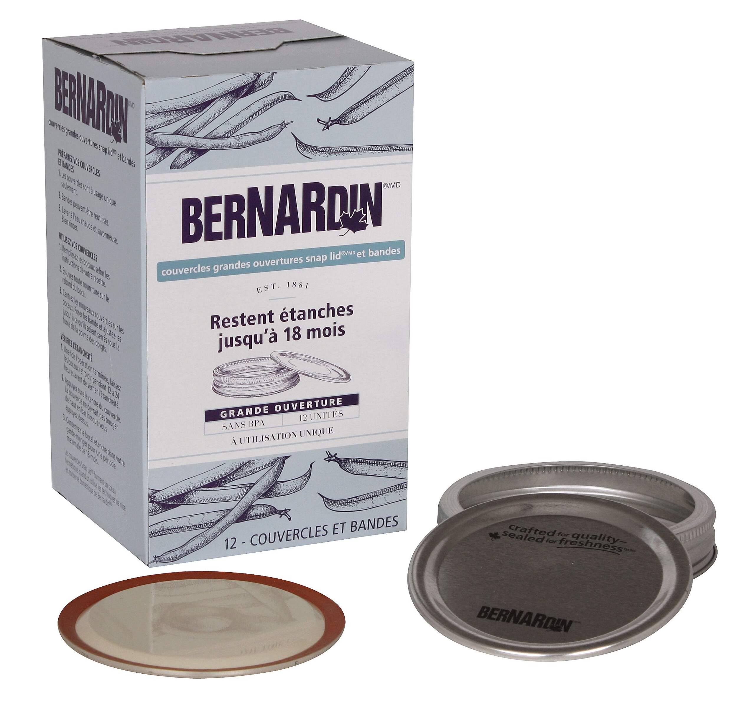 Couvercles à pression et bagues de rechange pour bocaux Mason à ouverture large Bernardin, paq. 12 Composite_or_Mixed