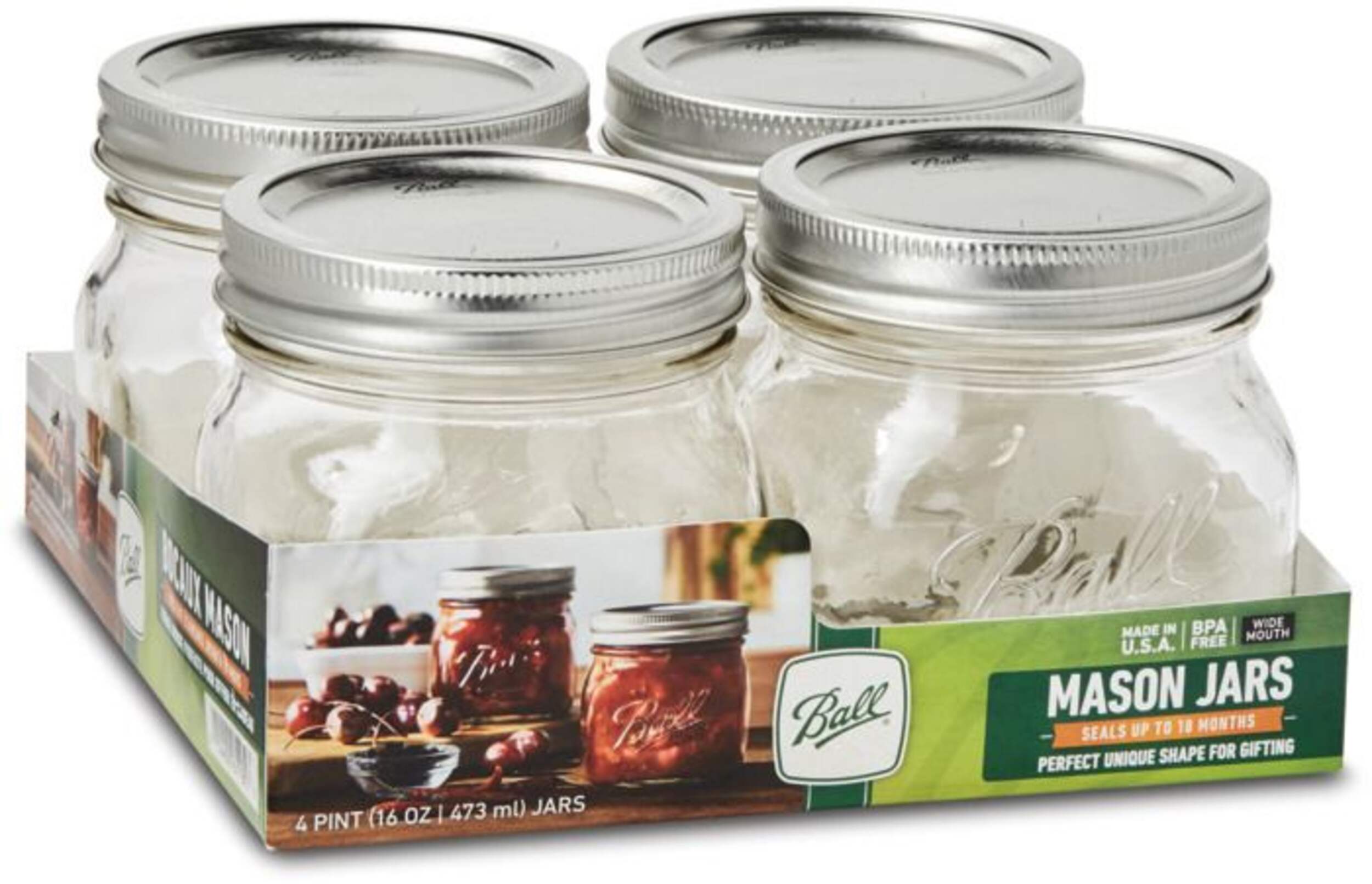 Bernardin 4 x 473mL Wide Mouth Glass Mason Jars with Snap Lids ...