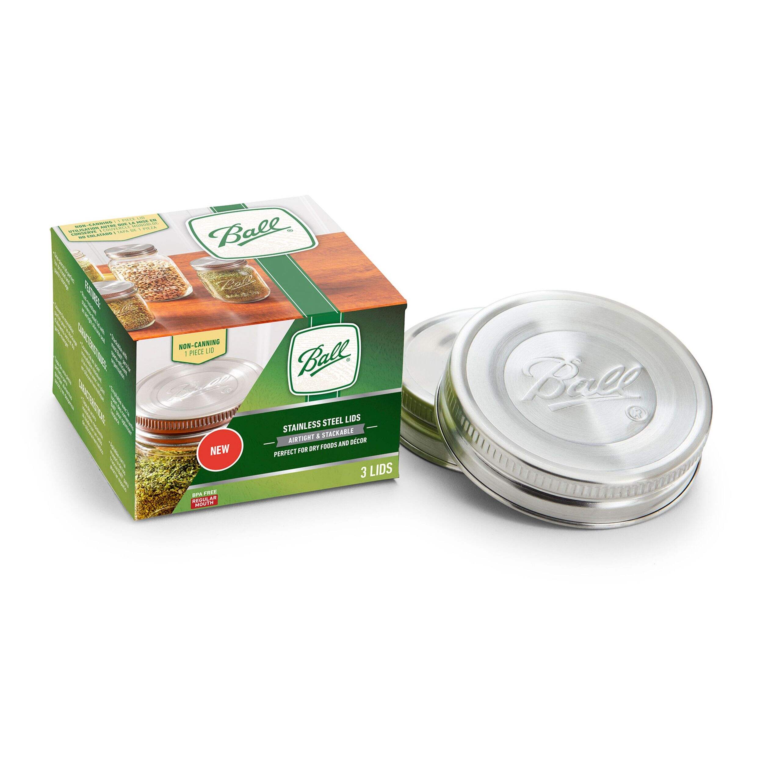 BALL Regular Mouth Stainless Steed Lids, Rust-Resistant, 3-pk Composite_or_Mixed