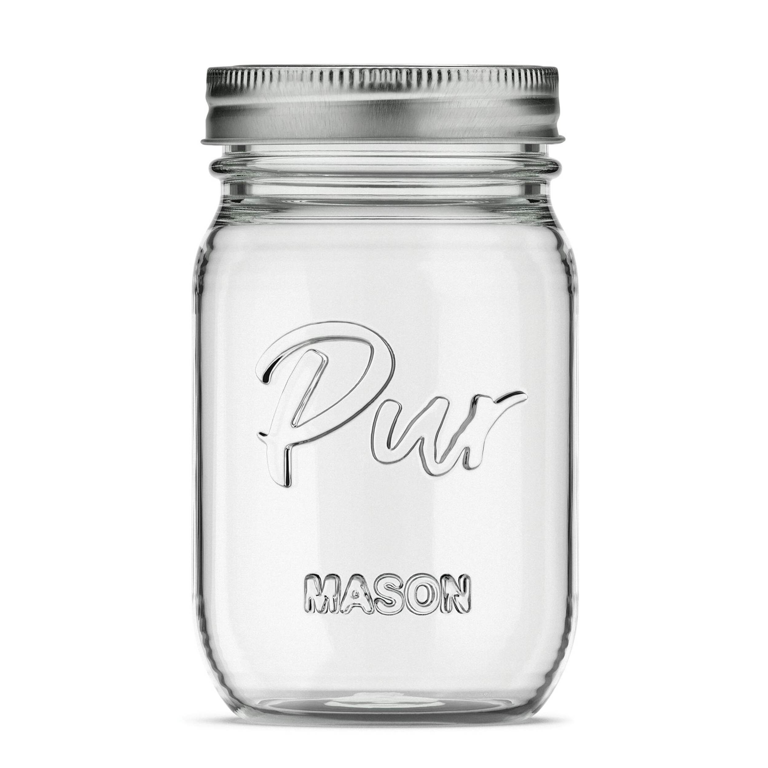 Pur Mason Regular Mouth Glass Jar with Lid & Band, 16-oz/473-mL, 12-pk Front_Flat