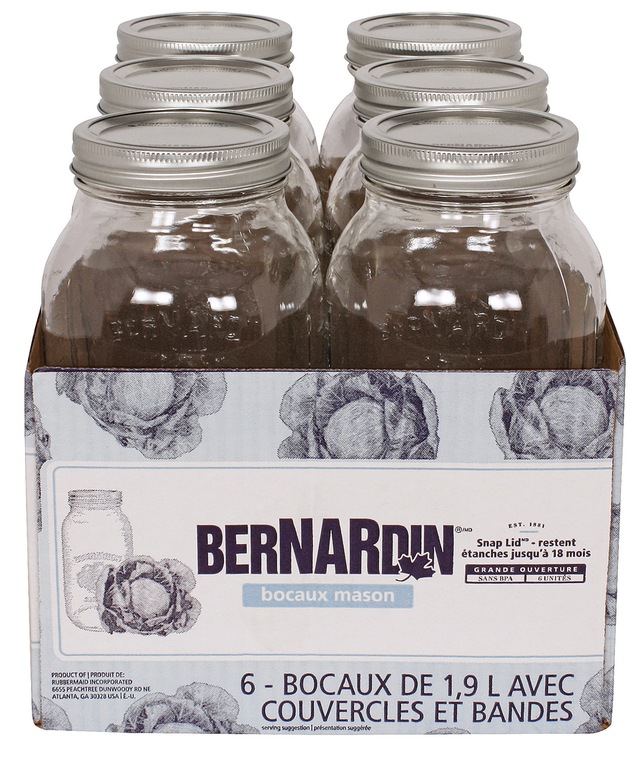 Bernardin 6 x 1.9L Wide Mouth Glass Mason Jars with Snap Lids