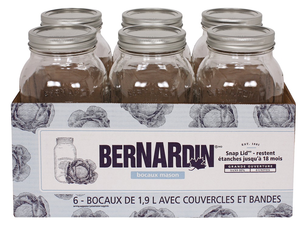 Bernardin 6 x 1.9L Wide Mouth Glass Mason Jars with Snap Lids