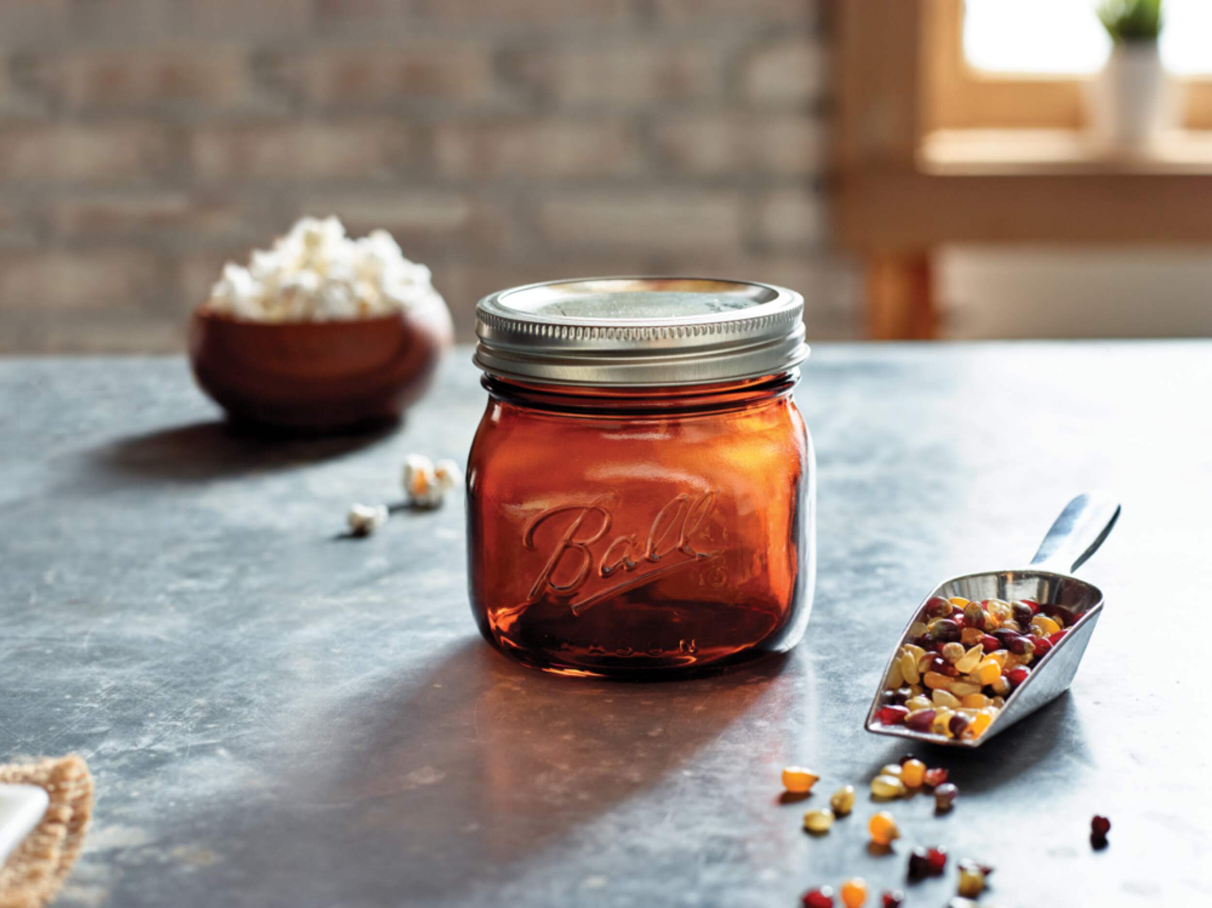 Ball 4 x 473mL Wide Mouth Amber Glass Mason Jars with Snap Lids