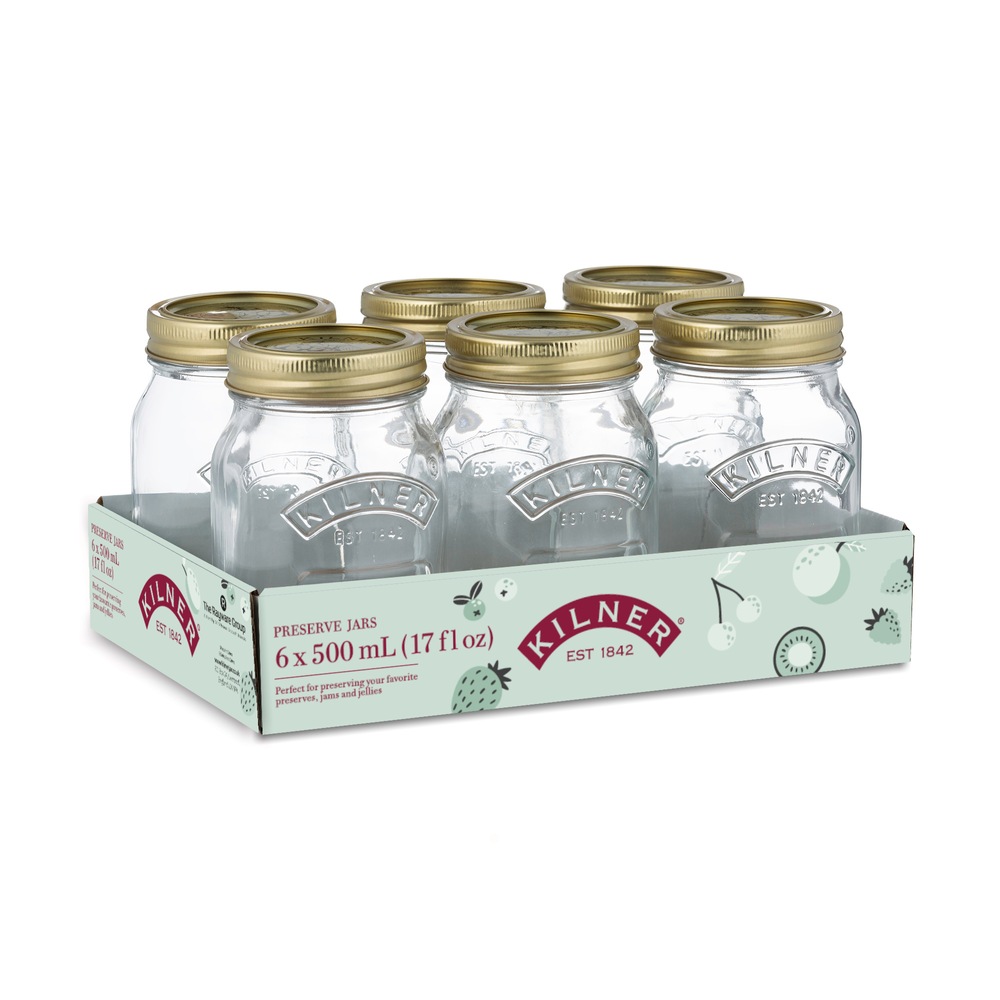 Kilner 6 x 500mL Regular Mouth Glass Mason Jars with Sealing Lids