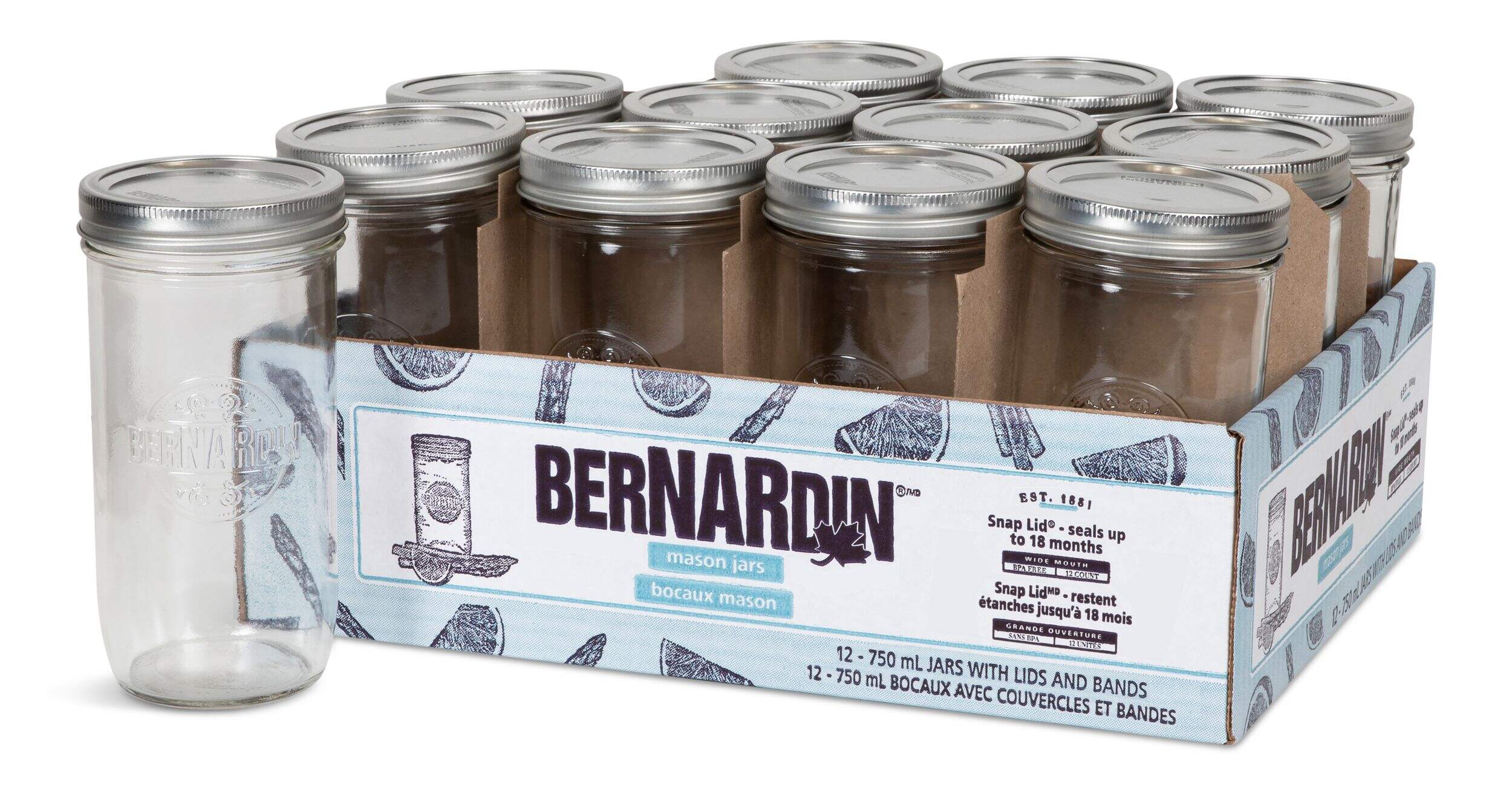 Bernardin Wide Mouth Mason Jars, 750-mL, 12-pk | Canadian Tire