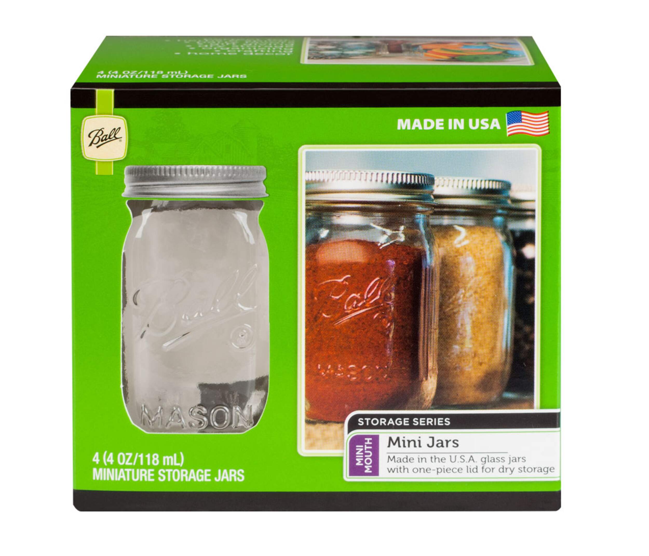 Ball Miniature Glass Jars with Storage Lids, 118 mL, 4 Count Front_Elevated
